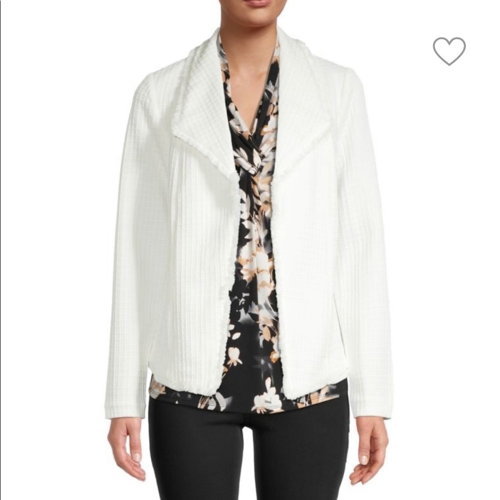Premise White Textured Blazer With Fringe and Open Front Size Small NWT